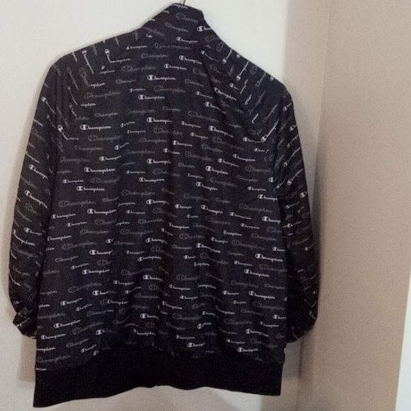 Champion Black Monogram Long Sleeve Cuffed Wrist Zippered Track Jacket WM US 2XL - Picture 9 of 12